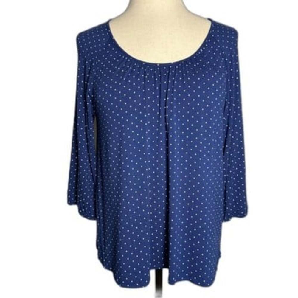 J. Jill Wearever Size Large Blue w/ White Polka Dots 3/4 Length Sleeves Stretchy